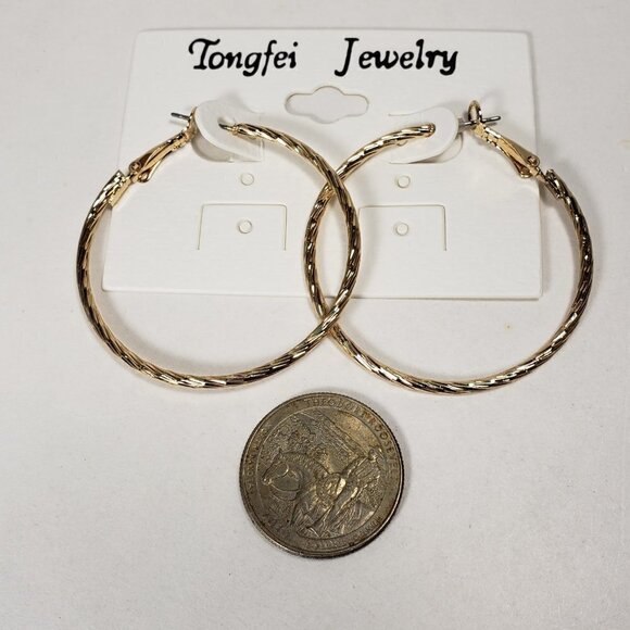 Twisted Gold-Tone Hoop Earrings – Luxe 1.75" Leverback Statement Design Jewelry - Picture 6 of 7